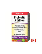 Probiótico/ Probiótico 5 cepas, 5 mil millones de probióticos activos x 60 cápsulas <tc>Webber Naturals</tc>