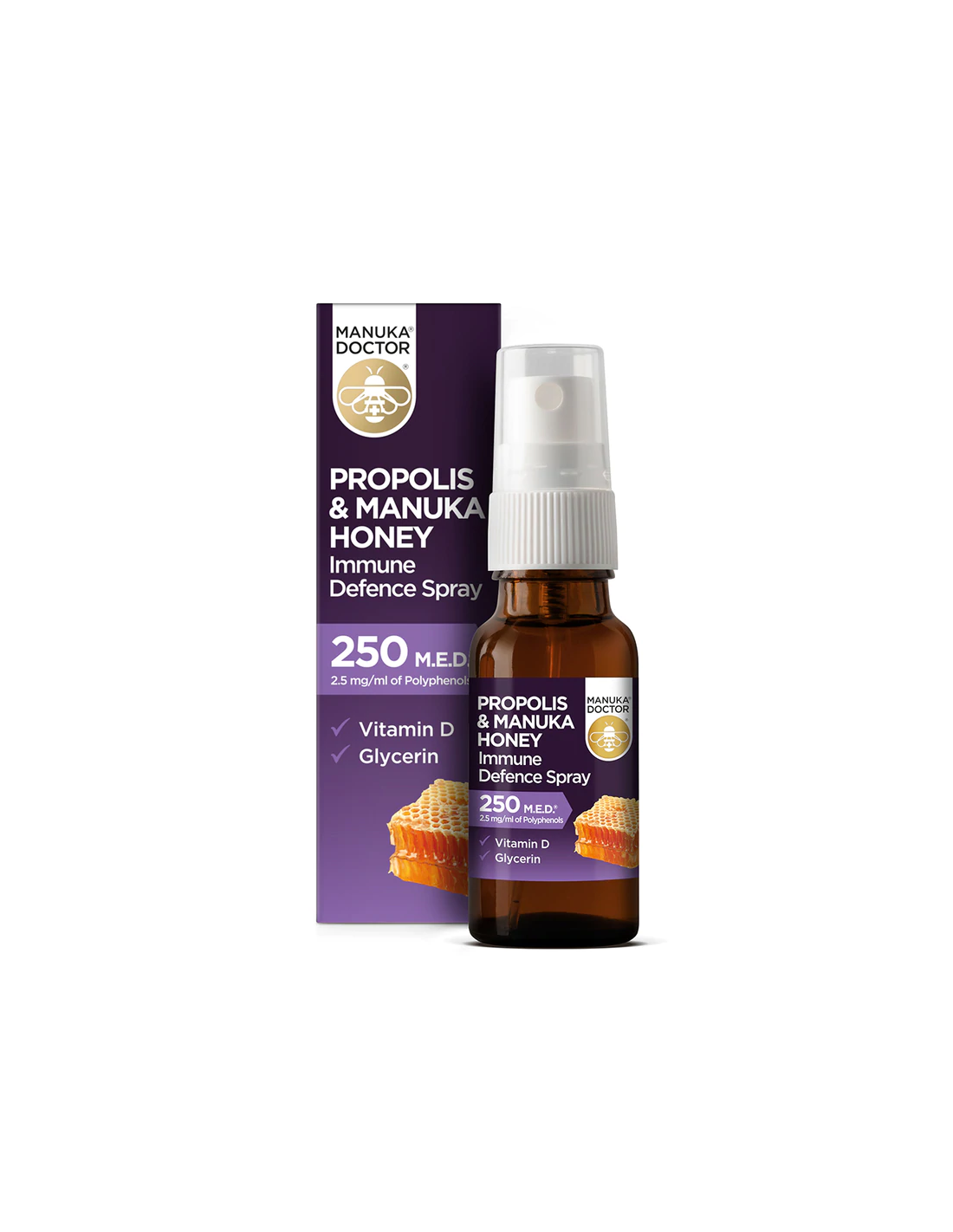 Propolis & Manuka Honey Immune Defense Spray 250 MED/ Throat spray with propolis (250 MED), manuka honey and vitamin D3, 20 ml
