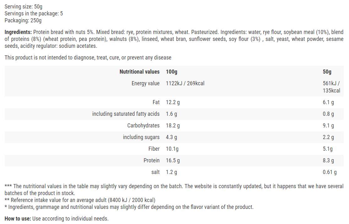 Protein Bread / Walnut - 250 grams