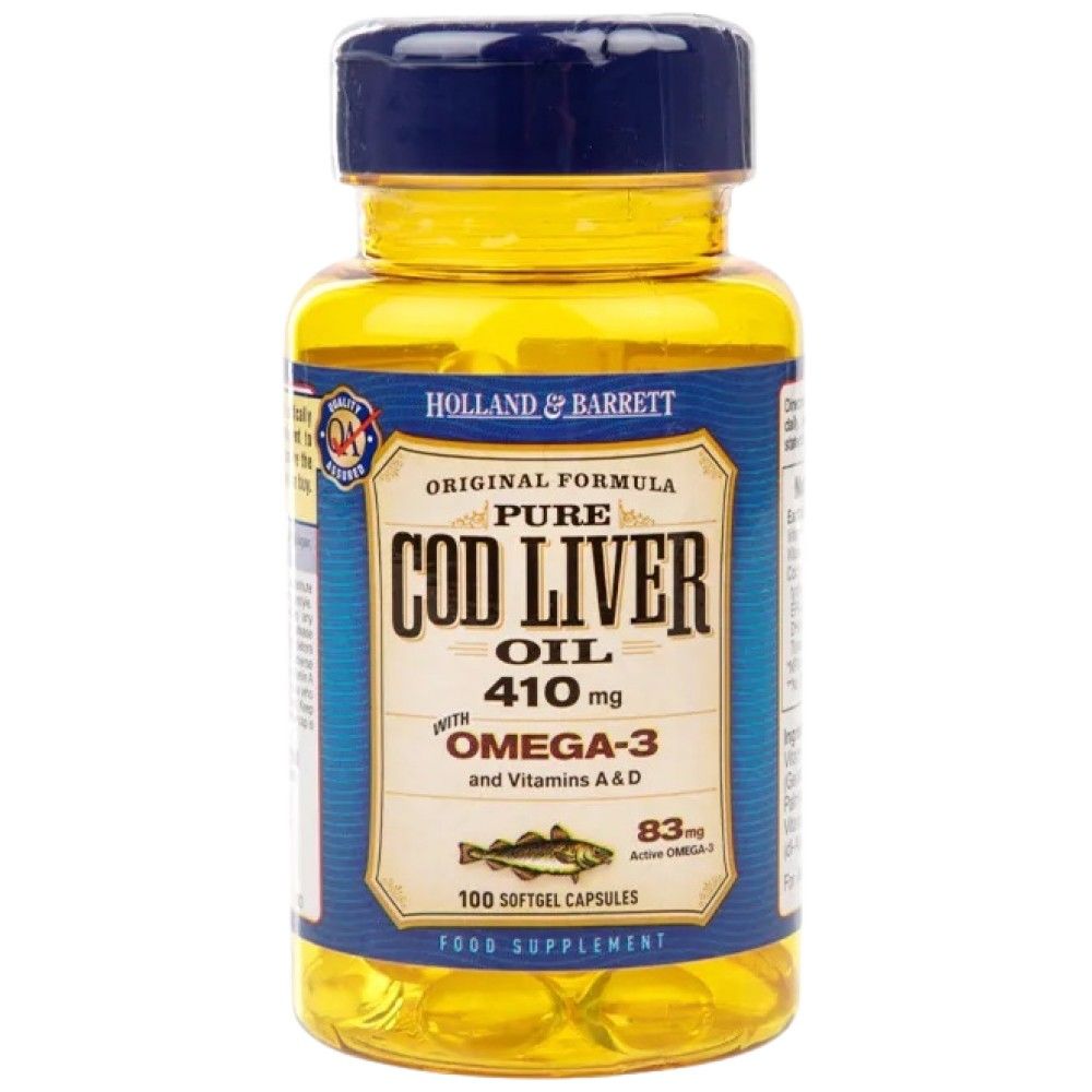 Olej z čistého tresky 410 mg / s vitaminem A&D - 100 gelů tobolek