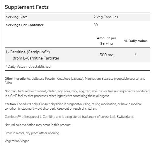 L-Carnitine 250 mg | Carnipure™ - 60 капсули - Feel You