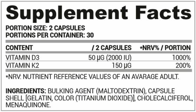 D3 + K2 Vitamin 60 капсули - Feel You