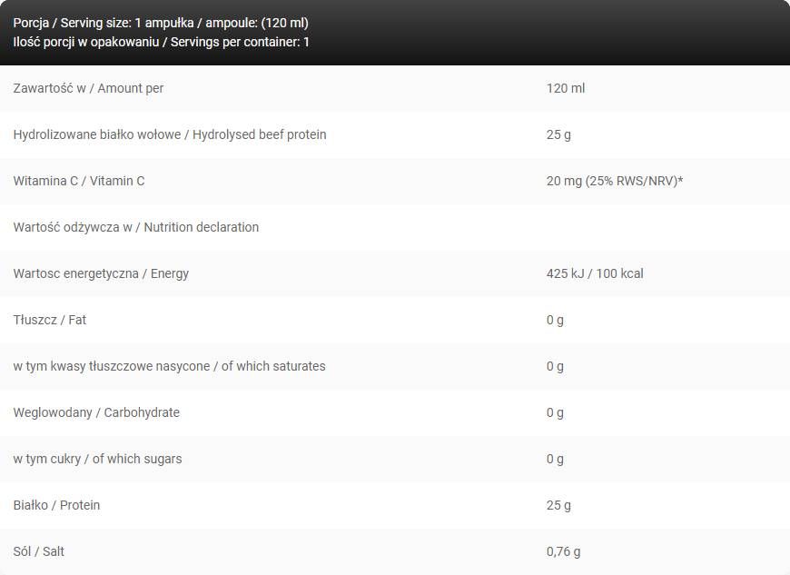 Levrohibro Shot / 25 g of Hydrolyzed Beef Protein with Zero Sugar - 120 ml