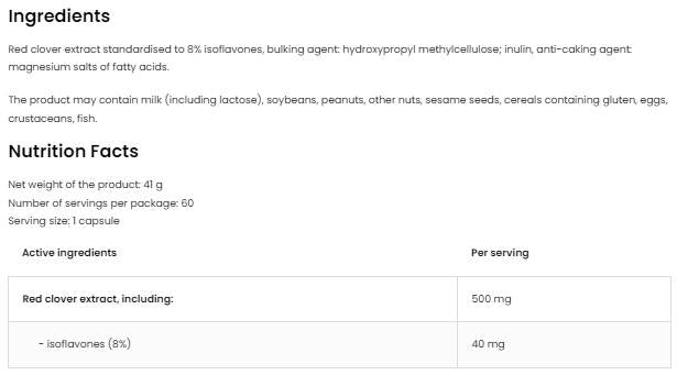 Red Clover 500 mg | z 8% izoflawonami 60 kapsułkami