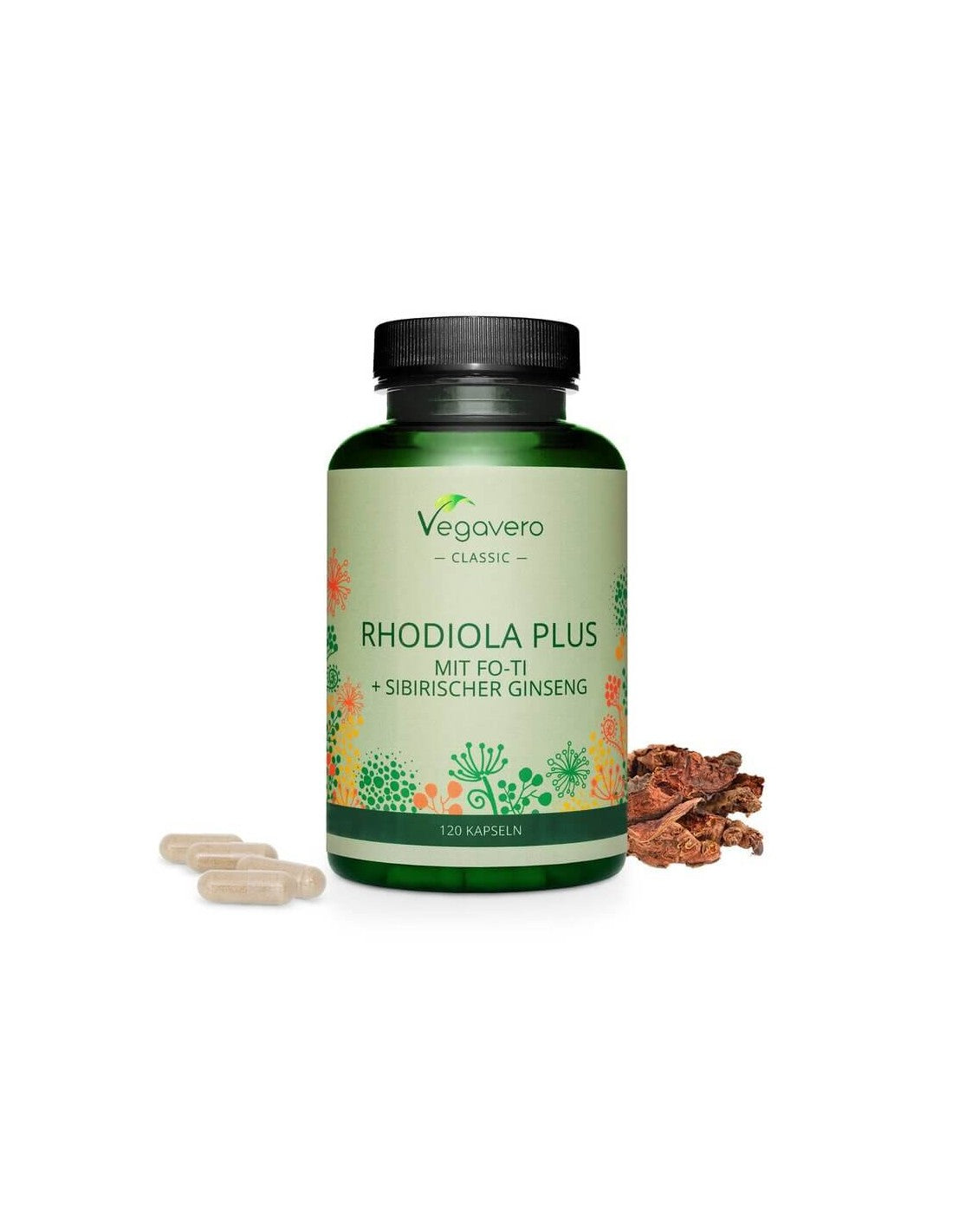 „Rhodiola Plus MIT FO-TI + Sibirischer“ ženšenis/ Auksinė šaknis + FO-Th ir Sibiro ženšenis, 120 kapsulės, 100% veganai
