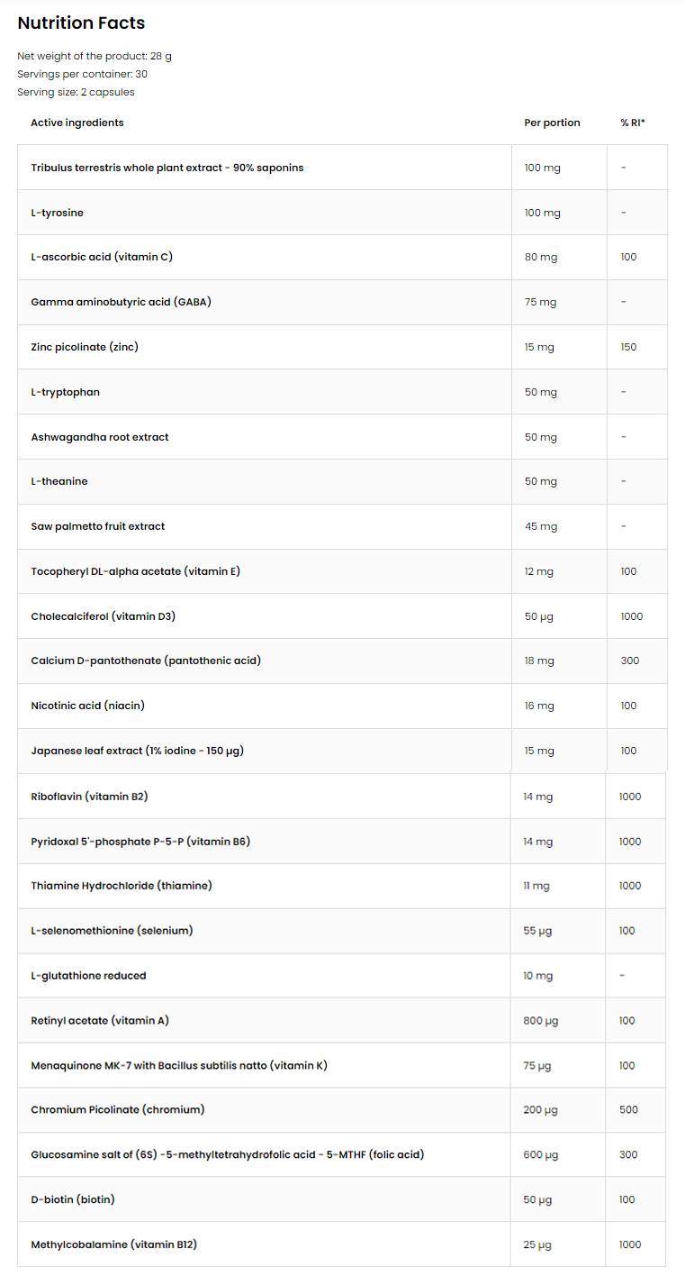 Vitaminai vyrams | Su Ashwagandha, Tribulus ir Saw Palmetto 60 kapsulėmis