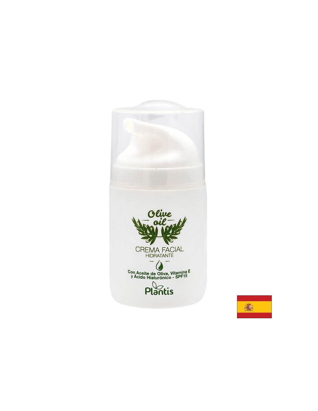 Crema facial hidratante con aceite de oliva, vitamina E y ácido hialurónico SPF15, 50 ml