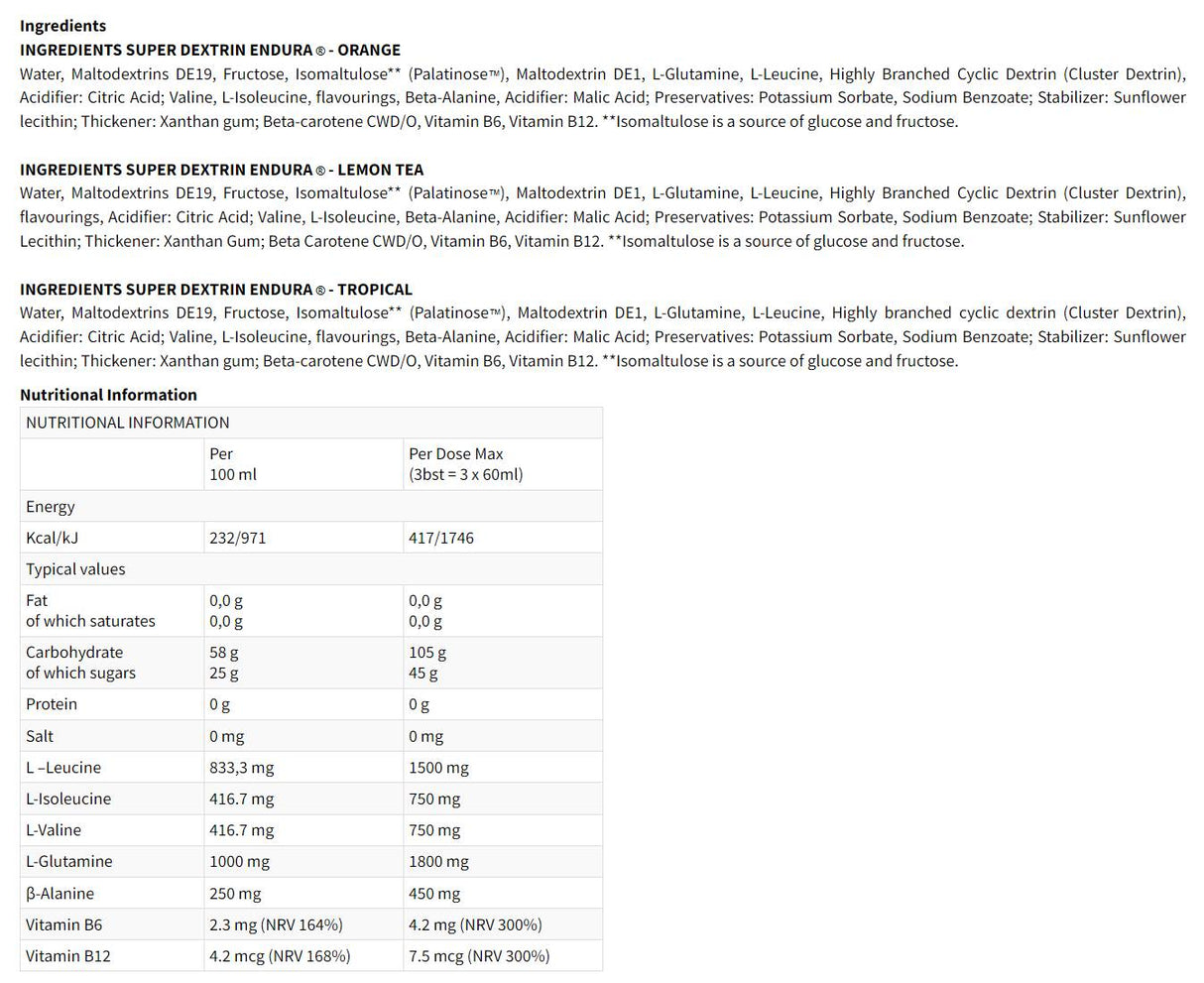 SUPER DEXTRIN ENDURA | Dextrin, Beta-Alanine & BCAA Gels - 15 x 60 ml