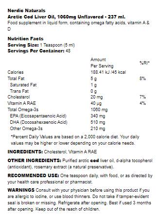 Óleo de fígado do Código Ártico 1060 mg - 237 ml