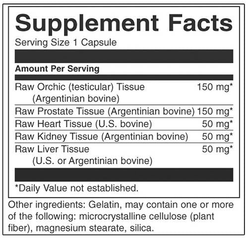 Multi-glandular bruto para homens 450 mg 60 cápsulas