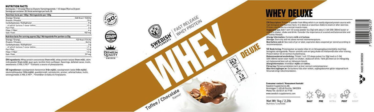 Suplementos suecos Whey Protein Deluxe [1800 gramas, 54 doses]