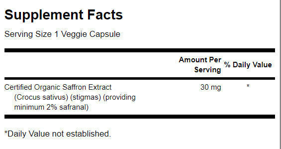 Extrato de açafrão 2% Safranal 30 mg - 60 cápsulas