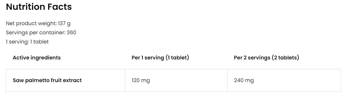 Saw Palmetto Extract 120mg | Vege 360 Tablets