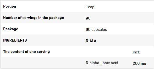 R-ALA | R -Alpha Lipoic Acid 200 mg - 90 capsules