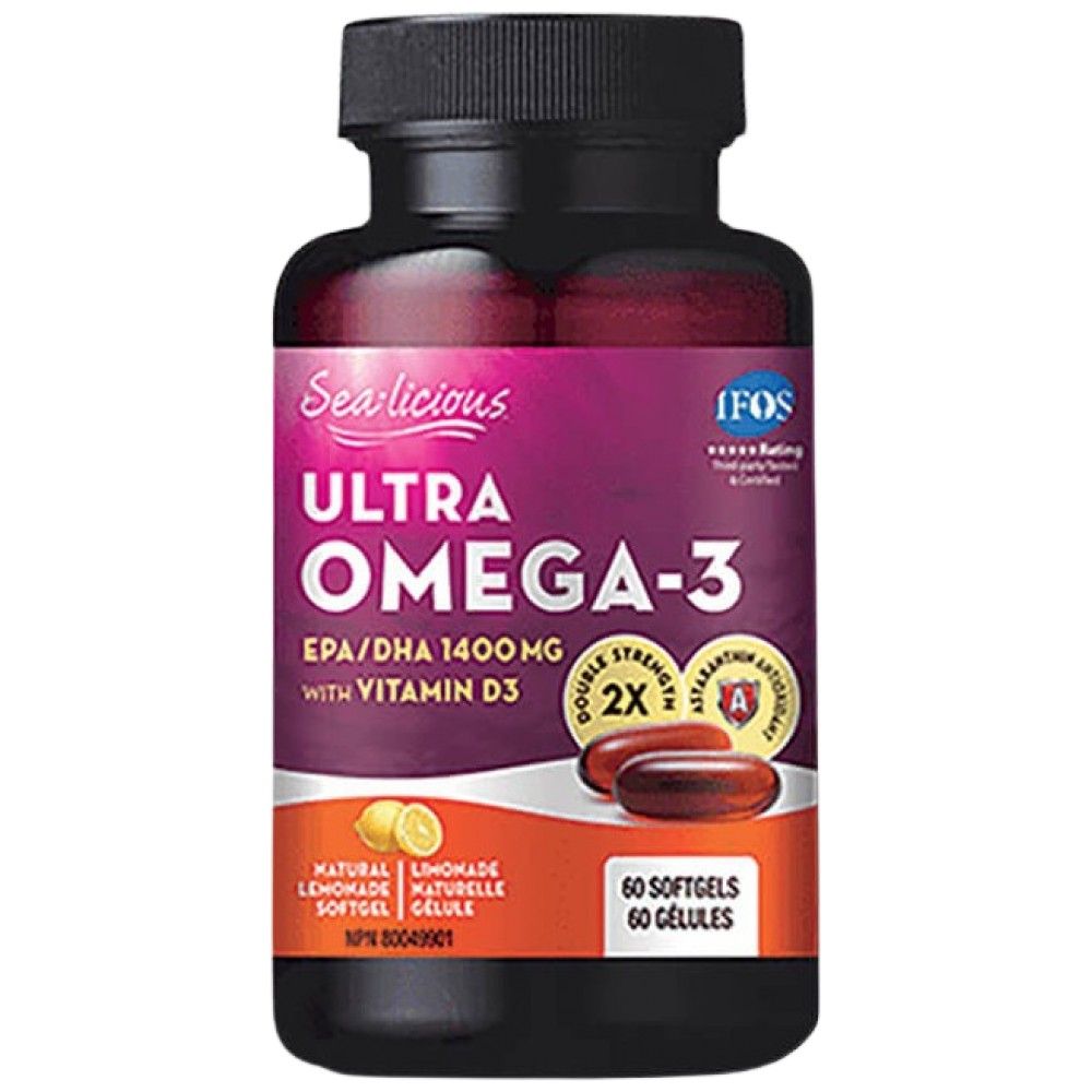 Sea-Licious® Ultra ômega-3 com cápsulas de gel de vitamina D3-60