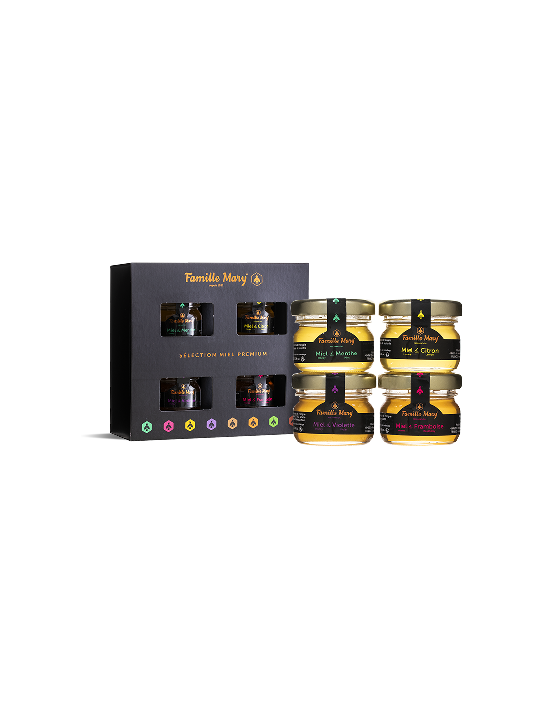 Selection of premium acacia honeys with essential oils - Selection Miel Premium, 4 pcs. x 30 g