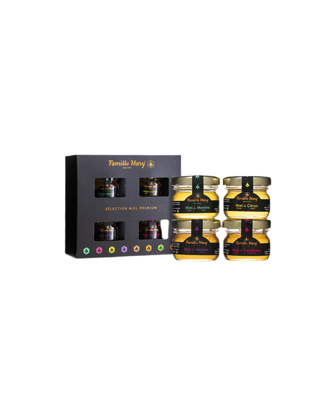 Selection of premium acacia honeys with essential oils - Selection Miel Premium, 4 pcs. x 30 g