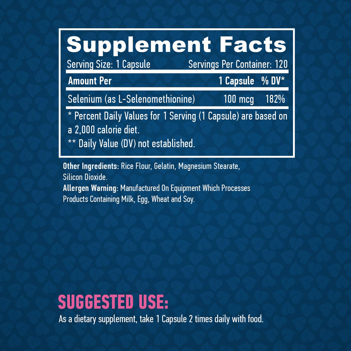 Selenium / Cheléiert - ëstlech gratis / 100mg. / 120 Kappen.