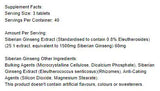 Siberian Ginseng 1500 mg - 120 Tablets