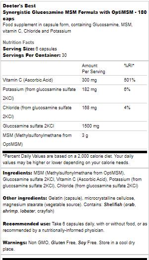 Synergistic Glucosamine MSM Formula | With OptiMSM - 180 capsules