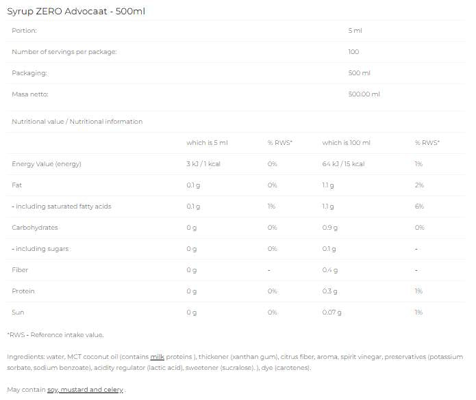 Sirupo nulis - „Advocaat“ - 500 ml