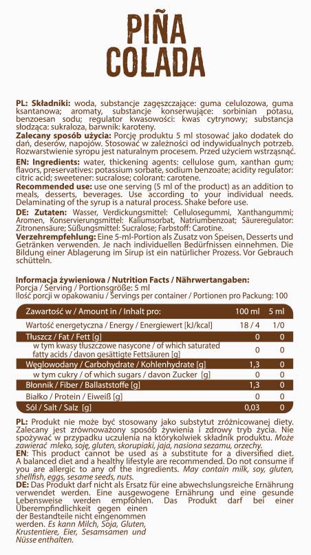 Sirupo nulis kalorijų | „Pina Colada“ 500 ml