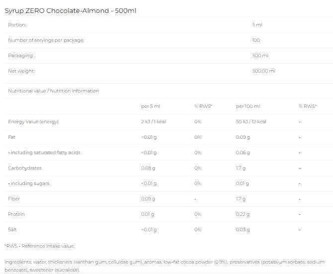 Syrup Zero - Chocolate Almond - 500 ml