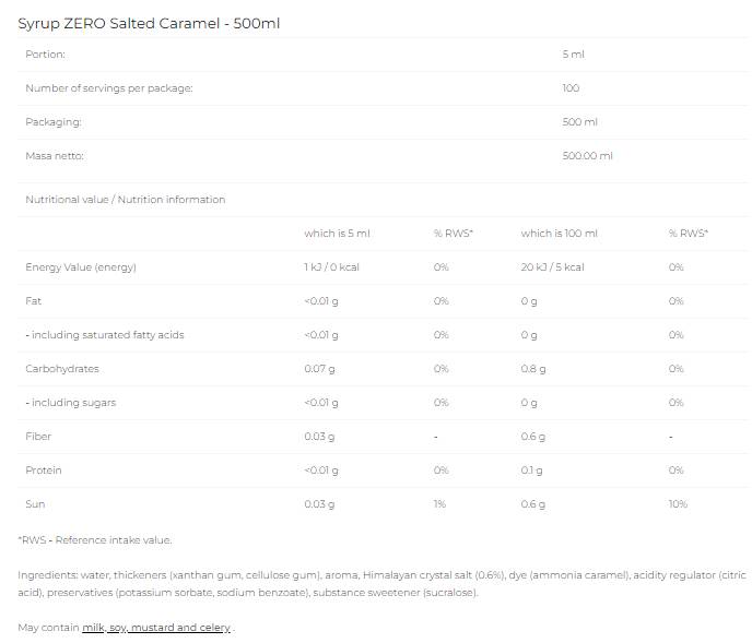 Syrup Zero - Salted Caramel - 500 ml