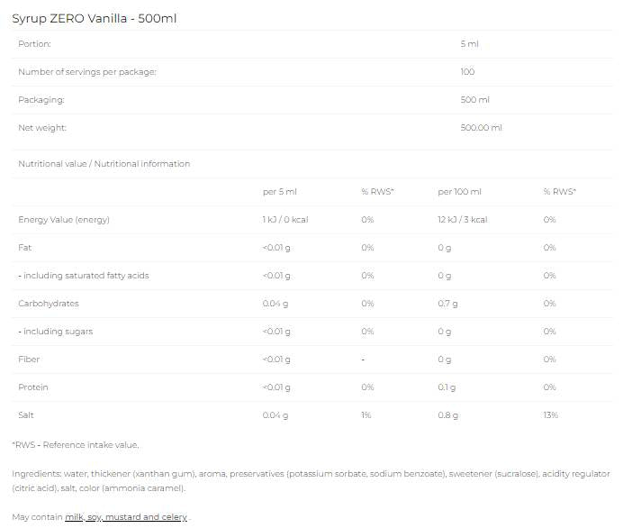 Sirop Null - Vanille - 500 ml