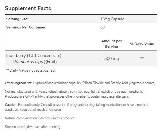 Sabugueiro 500 mg - 120 cápsulas