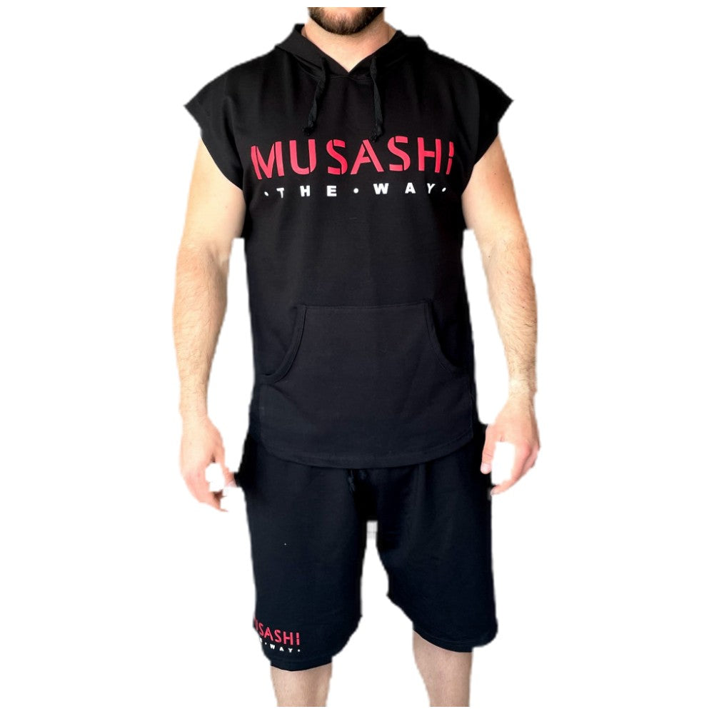 Zet een korte broek en tank met capuchon - zwart / tanktop hoodie en shorts set - zwart