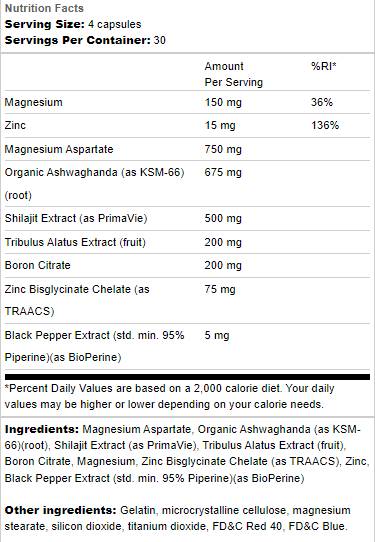 Wsparcie testowe | z Ashwagandha i Shilajit - 120 kapsułek