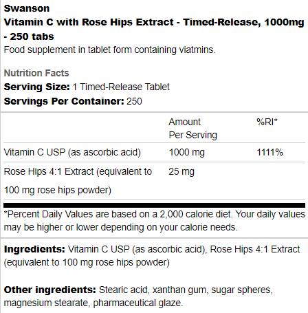 Timed-Release Vitamin C 1000 mg | With Rose Hips 250 Bottles