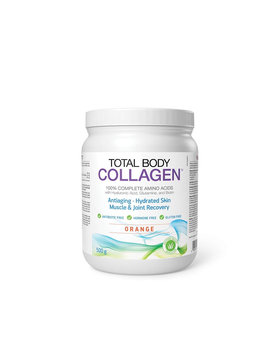 Hydrolyzed beef collagen with hyaluronic acid, glutamine and biotin - Total Body Collagen, 500 g powder, orange flavor Natural Factors