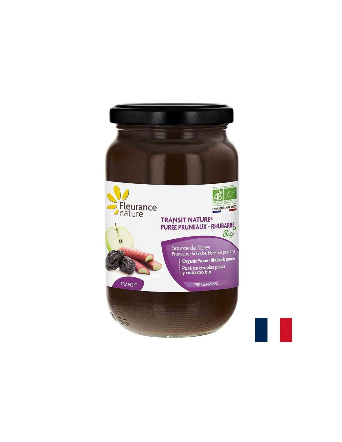 Puré de ciruela con ruibarbo y fibra de manzana - para el estreñimiento - naturaleza de tránsito - para normalizar los movimientos intestinales, 290 g de la naturaleza de la flota