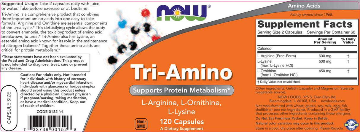 Tri-Amino / L-Arginine L-Ornithine L-Lysine - 120 capsules