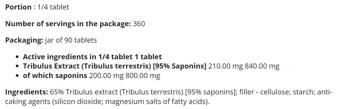 Tribulon Max - Tribulus terrestris 95% - 90 tabletas