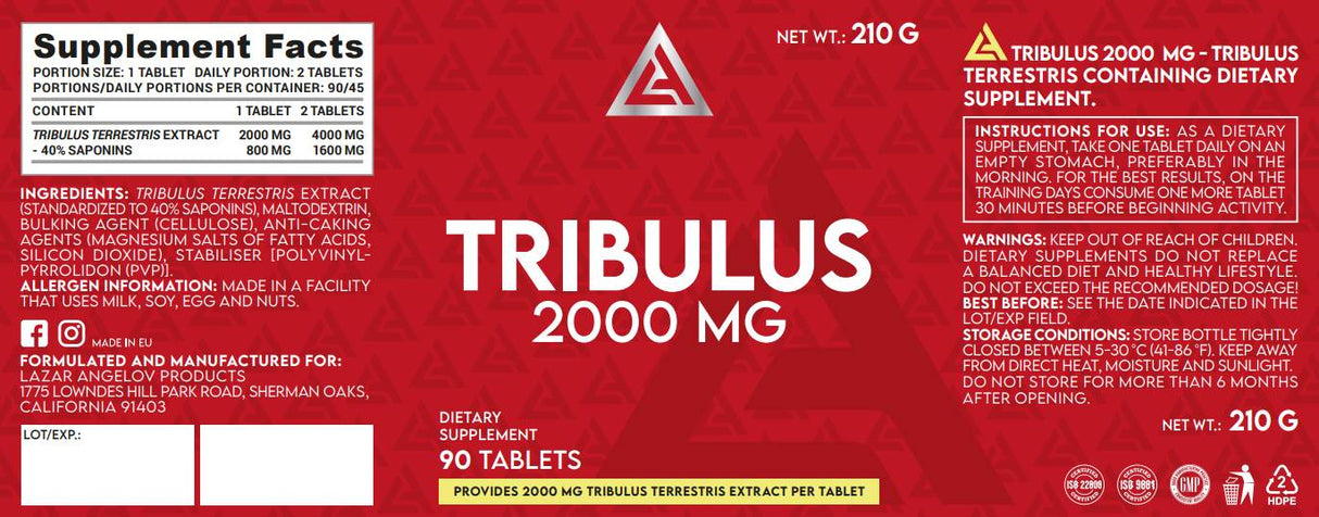 Tribulus 2000 mg | Mega dávka Tribulus Terrestris Extract - 90 tabletů