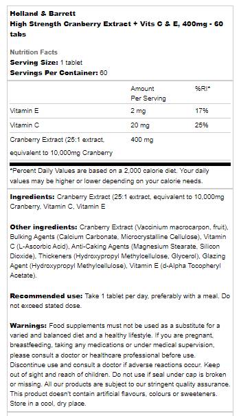 Triple Strength Cranberry Concentrate 400 mg - 60 Tablets