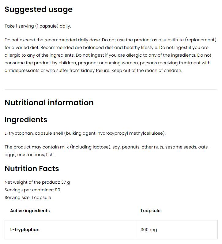 Triptófano 300 mg/vege 90 cápsulas