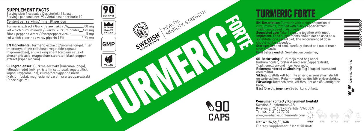 Turmerric Forte 500 mg | 95% Trecumin Extrakt mat schwaarze Peffer - 90 Kapselen