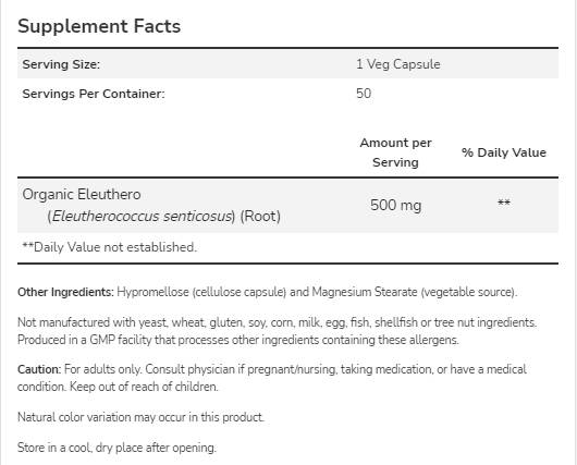 Eleuthero 500 mg | Sibiro ženšenis - 250 kapsulės