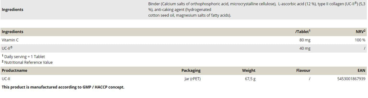 UC-II Type Collagen - 90 Tablets