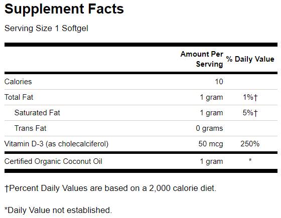 Ultra Vitamin D-3 with Coconut Oil 2000 Ui 60 Gel Capsules