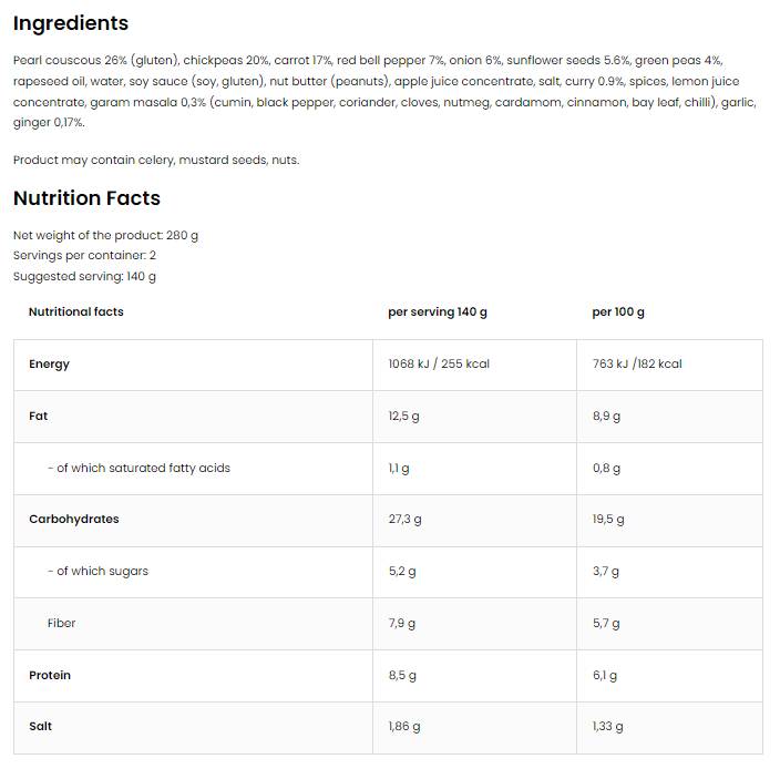 Vege -roog pärlikuine ja kikerhernestega | Söögivalmis söögikord 280 grammi