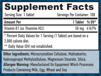 Vitamine B-1 / Thiamine / 50mg. / 100 tabbladen.