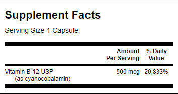Vitamina B -12 500 MCG - 100 Cápsulas