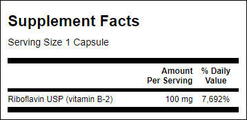 Vitamin B-2 / Riboflavin 100 mg - 100 capsules