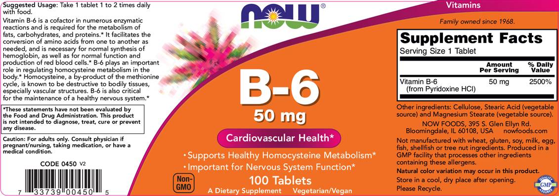 Vitamin B-6 / Pyridoxine 50 mg - 100 Tablets