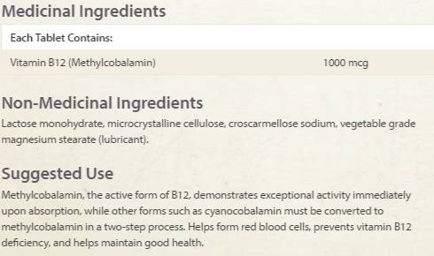 Vitamin B12 Methylcobalamin 1000 mcg - 90 Sublingual tablets